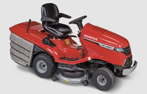 Honda HF 2417 K5HME 530cc v-twin 4-stroke engine. 40"/101cm cut. LCD Display, Comfort Seat. Speed Hold System. LED Lights. Hydrostatic drive. Versamow. 300 litre bag. Anti scalp cutter deck with twin fans